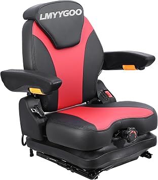 Universal Lawn Mover Seat, Zero Turn Mower Suspension Seat,Highback Low Suspension Forklift Seat with Adjustable Headrest,Adjustable Armrests Shock Absorber Heavy Duty Seat