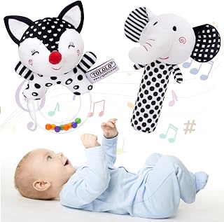 Baby Rattles 0-6 Months: Soft Rattles for Babies 0-6 Months Newborn Sensory Toys, High Contrast Black and White Baby Toys 0-3 Months Plush Rattle Toy for Infant Boys Girls 0 3 6 9 12 Months Gift