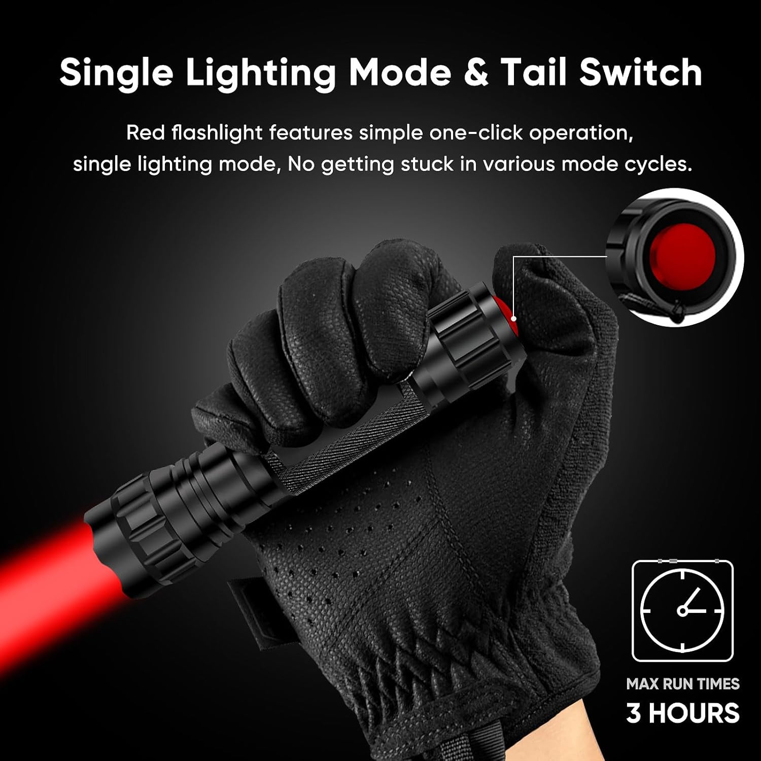 WINDFIRE Red Light Flashlight, LED Rechargeable Red Tactical Flashlights Hunting Predator Light, 250 Yards, Single Mode Waterproof Torch for Aviation, Astronomy, Night Vision