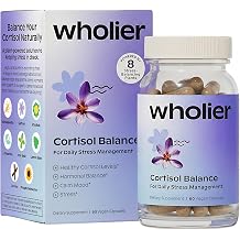 wholier Cortisol Support Supplement with Ashwagandha, Rhodiola, Saffron & L Theanine Adaptogen Blend for Overall Wellness Support, Vegan Capsules, Gluten Free, Non GMO, 60 Count, 30 Servings