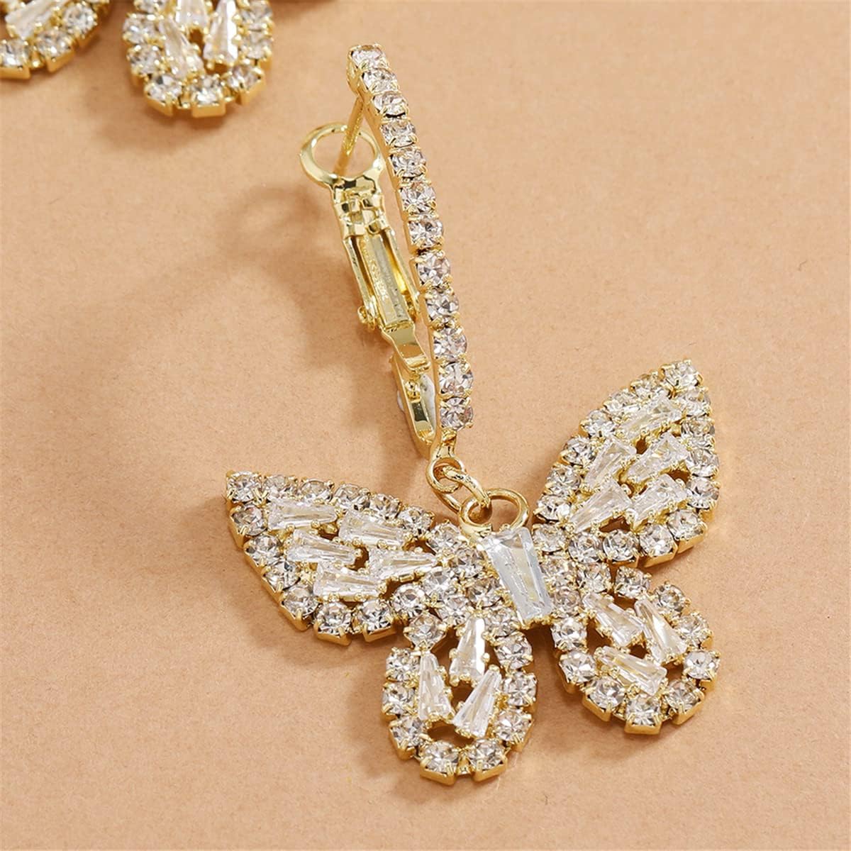 Butterfly Hoop Dangling Earrings For Women,Crystal Rhinestone CZ Drop Earrings For Lady,Gold Plated Cubic Zirconia Earrings for Prom Wedding Brides - Image 6
