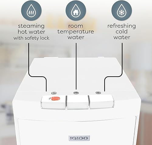 Miniatura 5 de Igloo Enfriador de agua de carga inferior  Dispensador de temperatura caliente, fría y ambiente  Blanco, capacidad para jarras de 3 y 5 galones,