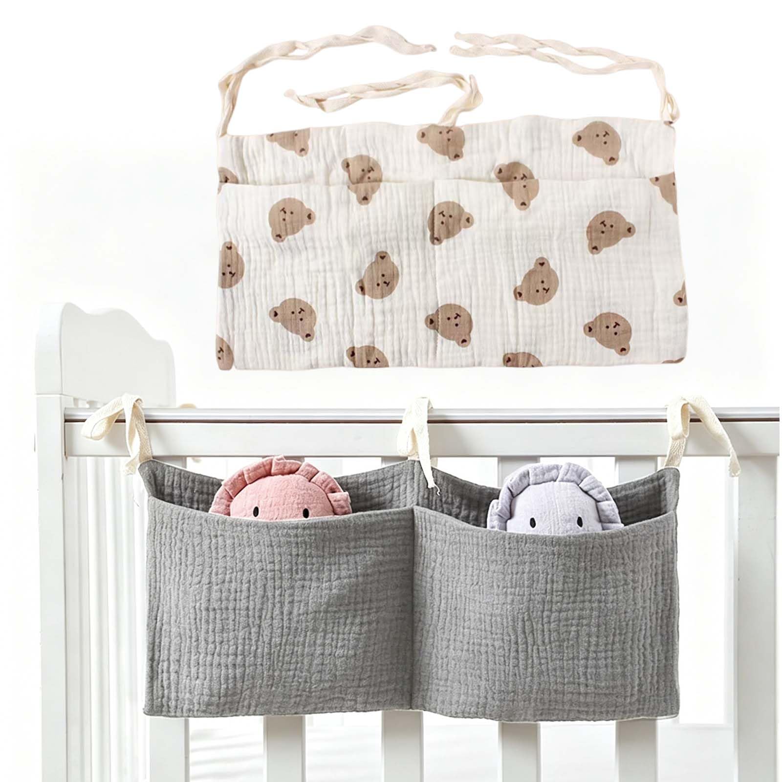 Wisebom 2Pcs 100% Cotton Baby Storage Organiser, Crib Storage Pocket Hanging Bed Organiser (B)