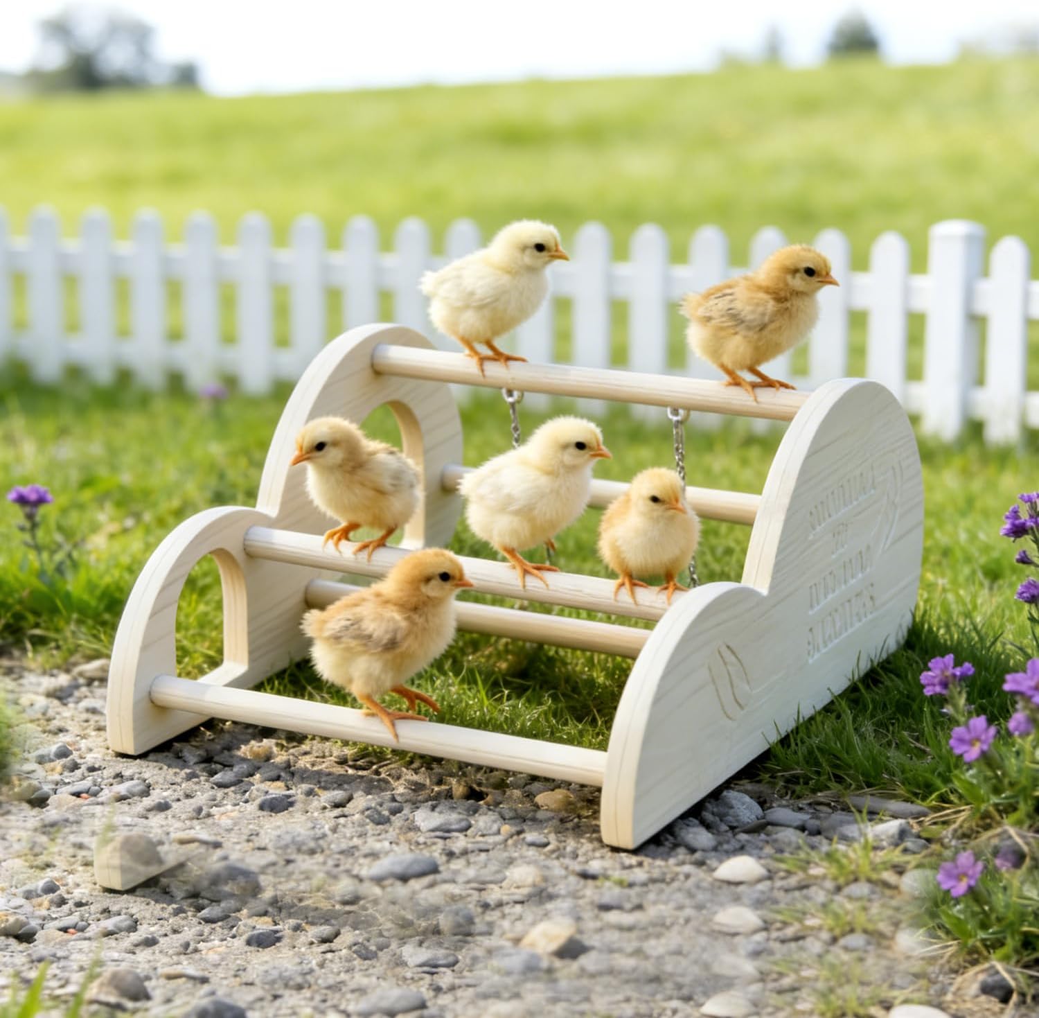 Chicken Perch with Swing & Mirror, Waterproof PVC Roosting Stand for Hens Activity Gym for Chick Toys & Bantams, Durable Easy-Clean Coop and Brooder