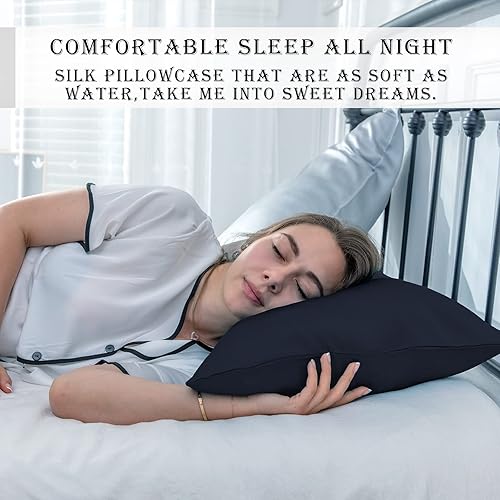 Miniatura 6 de Funda de almohada de seda para cabello y piel, suave, transpirable y resistente 100% seda Queen, juego de 2, fundas de almohada de seda de morera