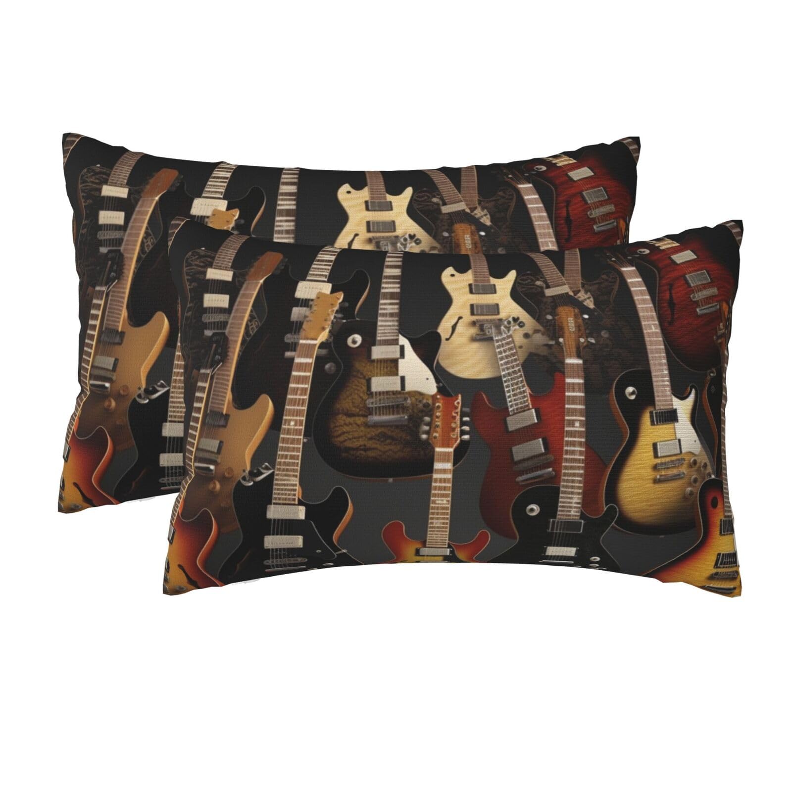 2 Pack Queen Pillow Cases with Hidden Zipper, Soft Breathable Pillow Covers for Hair and Skin, Guitars Pillowcases 20"x30" Bed Pillow Protectors Cover for Sleeping Gifts