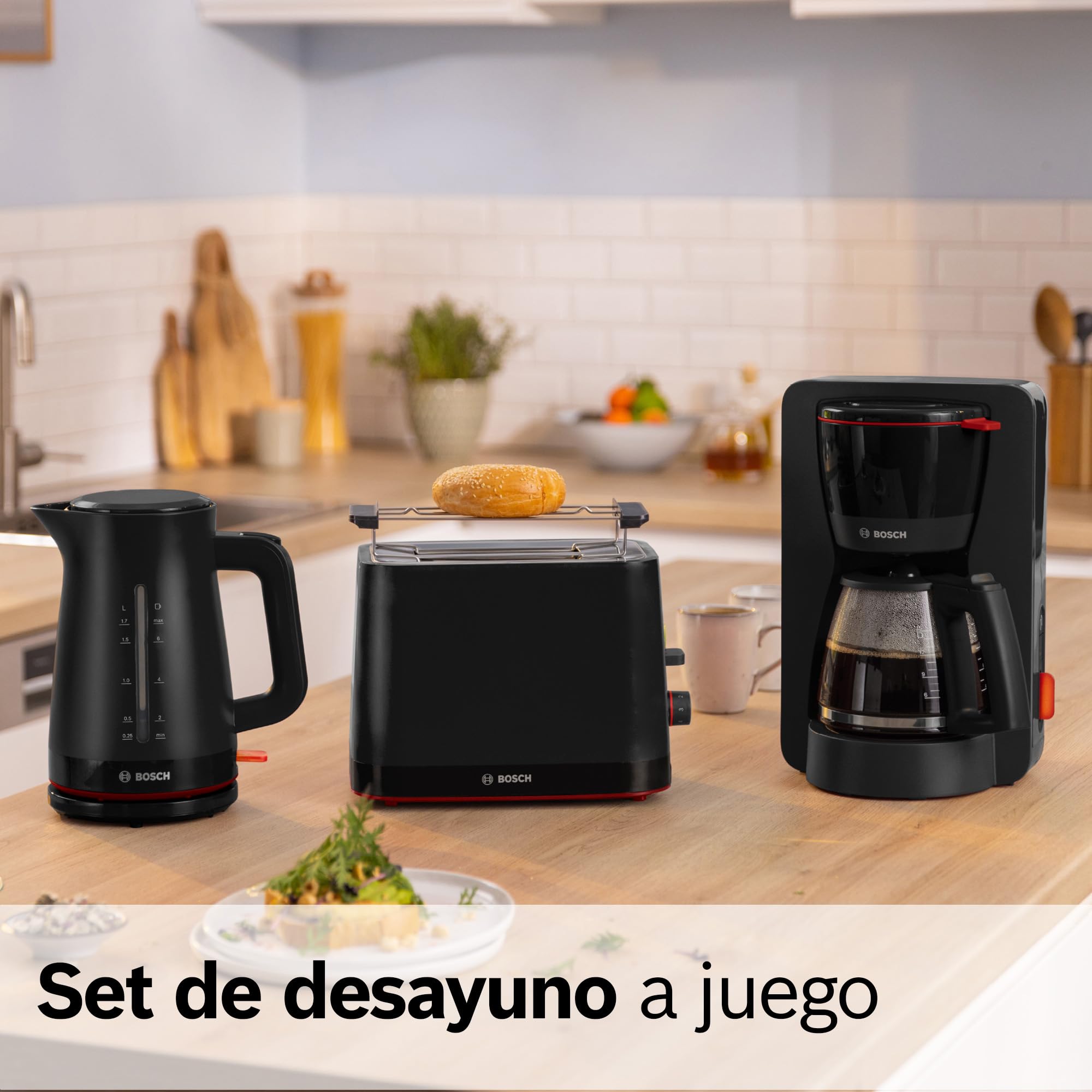 Bosch - Hervidor eléctrico, MyMoment, manejo ergonómico, triple sistema de seguridad, filtro antical, capacidad de 1,7 l, negro, TWK3M123