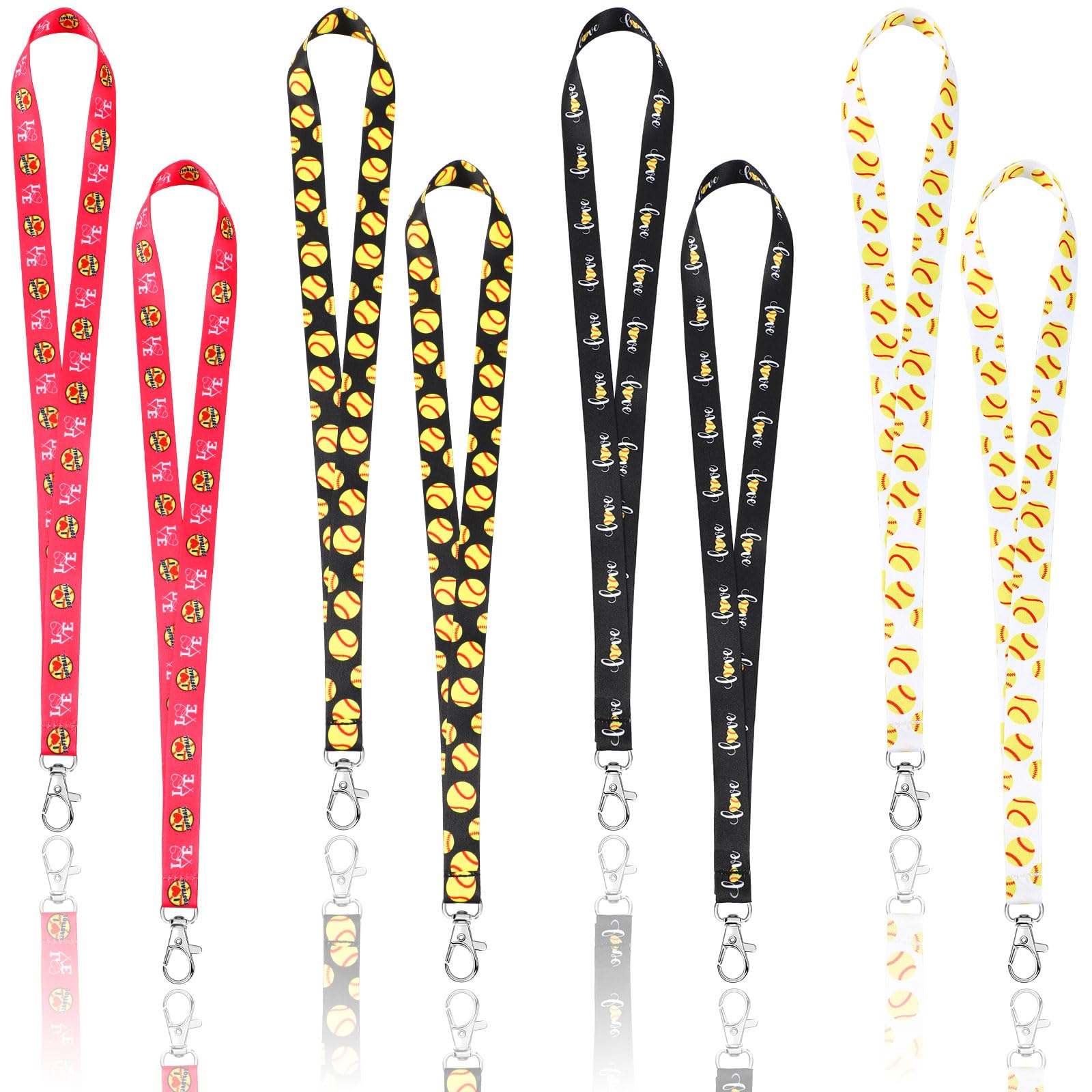 JUNEBRUSHS 20pcs Softball Ribbon Lanyards for Keychains ID Badge Holder Key Chains Wallet Neck Lanyards Softball Accessories for Sport Team Gifts