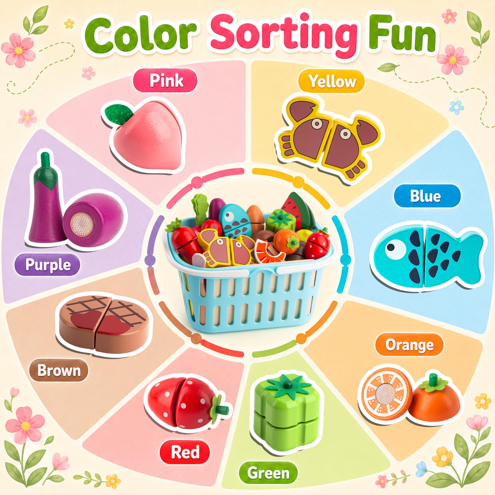 BunnyJOY Dinette Bois Accessoires Cuisine Enfant 2 3 Ans, Fruits et Légumes en Bois à Découper  26 Pièces, Jeu Éducatifs D’Imitation, Jouets Montessori 3 4 5 Ans, Cadeau Filles Garçons