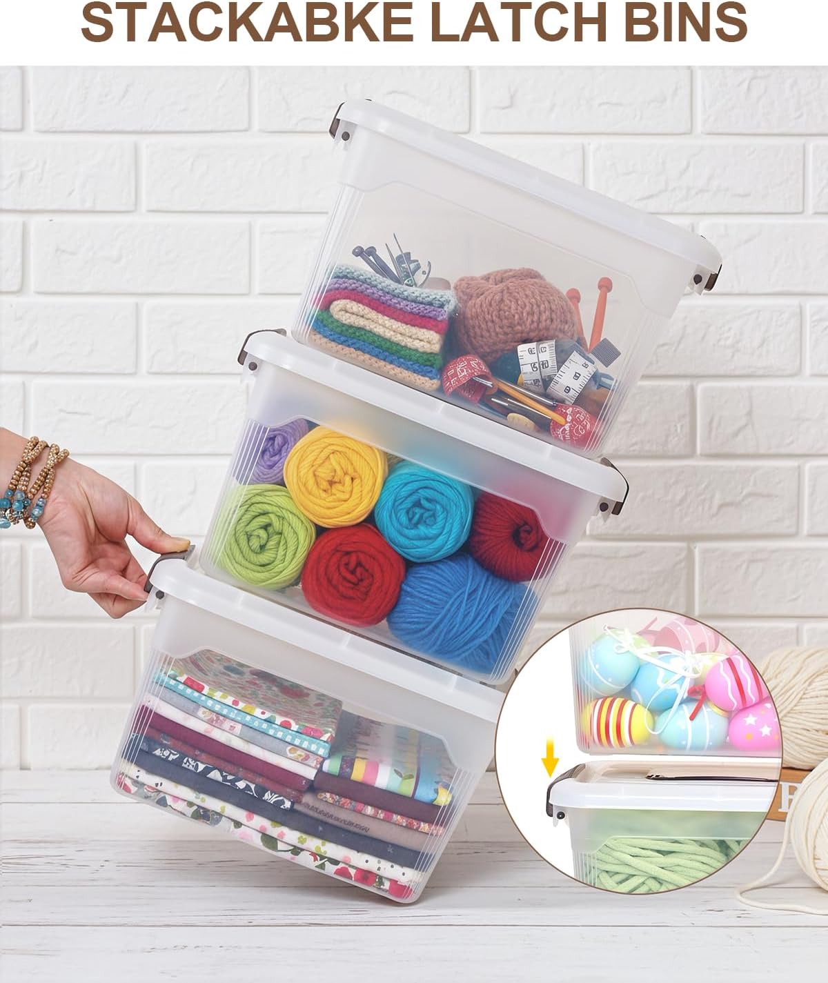 Citylife 4 Packs 6 QT Storage Bins with Lids Clear Plastic Bins with Grey Handle Stackable Storage Containers for Organizing