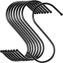 Pack of 20 S Hooks Metal Hooks Black Heavy Metal S Hooks Suitable for Kitchen, Bathroom, Bedroom and Office (L, Black)