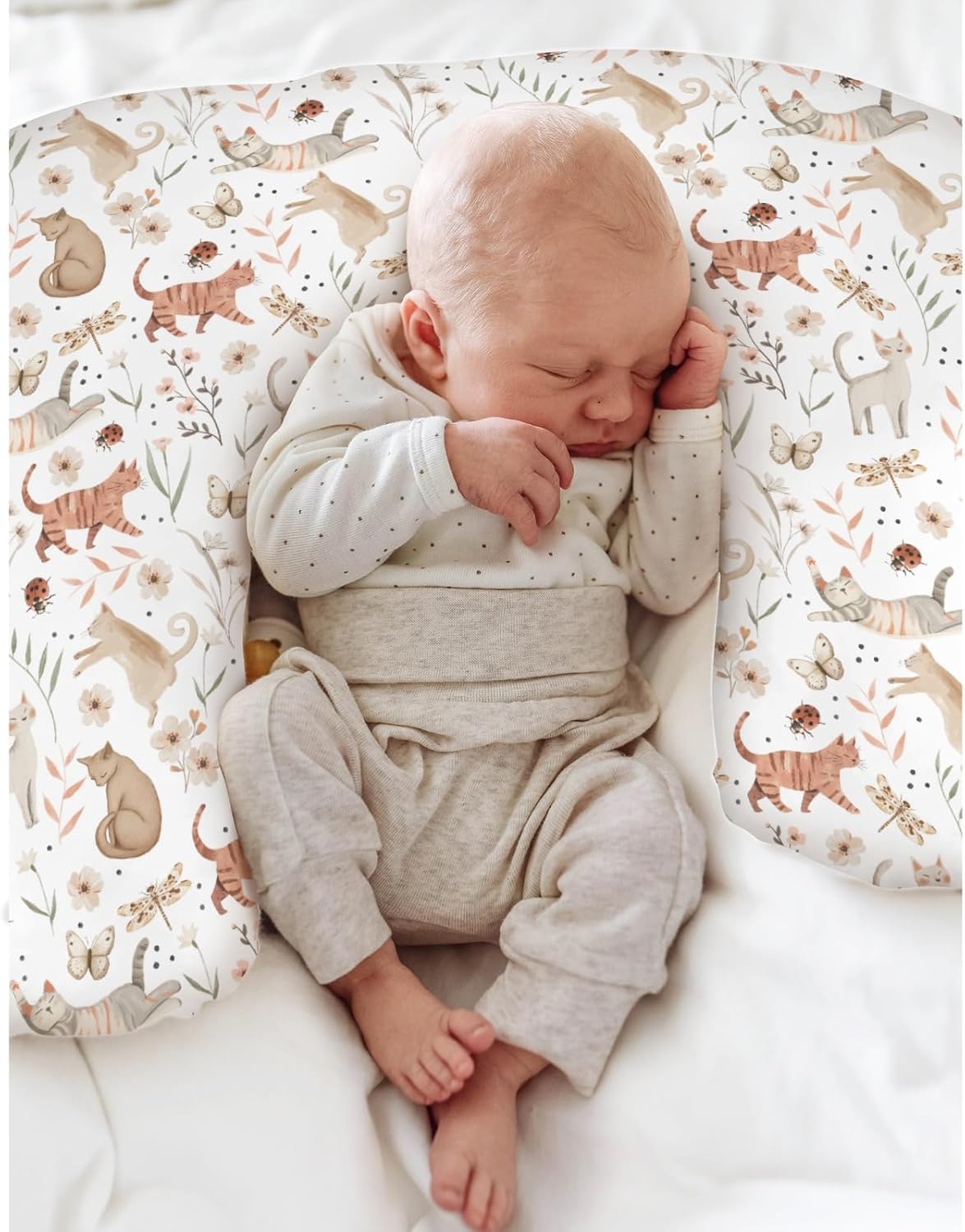 Cute Cat Boho Floral Leaves Baby Nursing Pillow Covers for Boy Girl Kittens Meadow Butterflies Nursery Pillowcase for Breastfeeding Pillows Cats Lover Gift Soft Stretchy Slipcovers for Newborn Infant Boho Cat One size image 4 of 9 B0FC6DHL1W