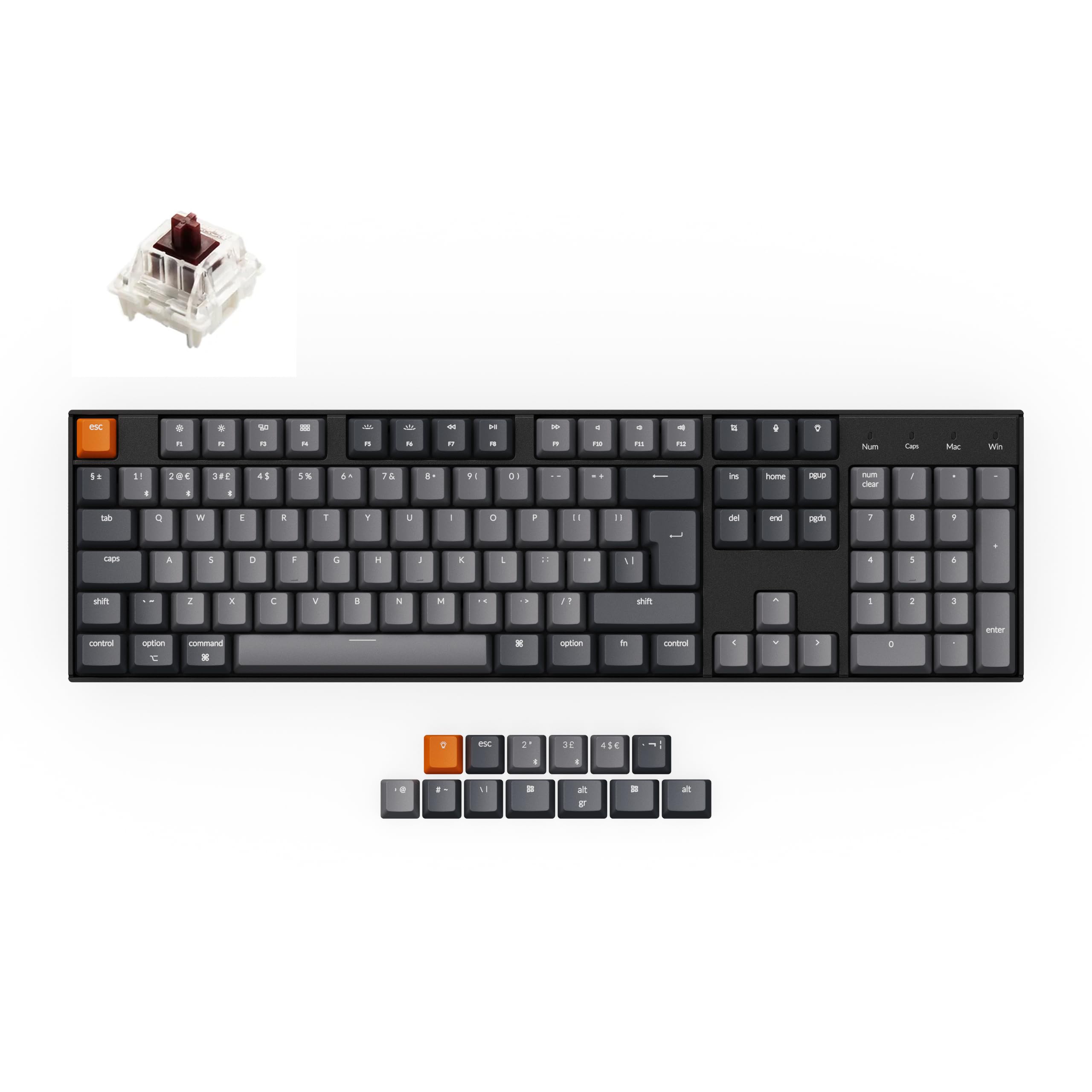 Keychron K10 ISO-UK-Layout Full Size Layout White LED Backlit Hot-Swappable Mechanical Keyboard for Mac Windows, Bluetooth Wireless/USB Wired Computer Keyboard with Brown Switch Gateron G Pro