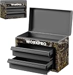 WORKPRO Mini boîte à outils en métal, coffre à outils supérieur contenant deux tiroirs avec glissières à billes, doublures de tiroir en PVC et pieds en PP, boîte à outils durable en acier laminé à froid pour rangement polyvalent