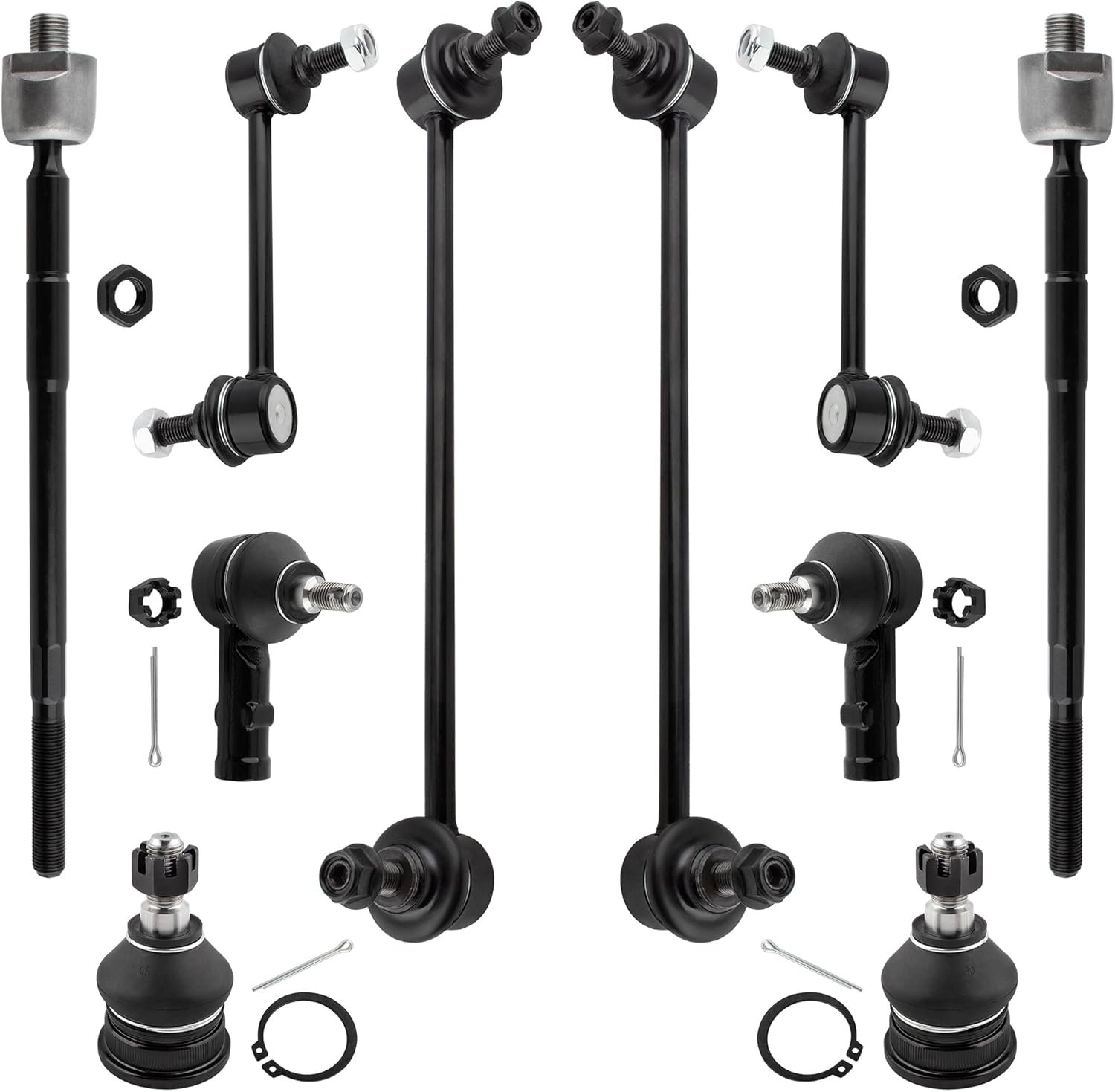 BOXI (Set of 10) Front Rear Sway Bar End Link + Inner Outer Tie Rod Ends + Lower Ball Joints Fit for Hyundai Tiburon 2003 2004 2005 2006 2007 2008 | Replace K500031 EV80310 ES3377 K80508 K80509 K90360