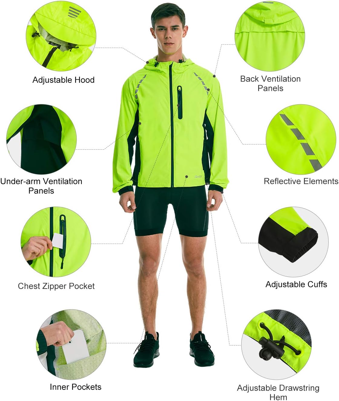Men’s Running Cycling Jackets Waterproof Hooded Packable Windbreaker Lightweight Reflective Rain Windproof Bike Raincoat : Clothing, Shoes & Jewelry