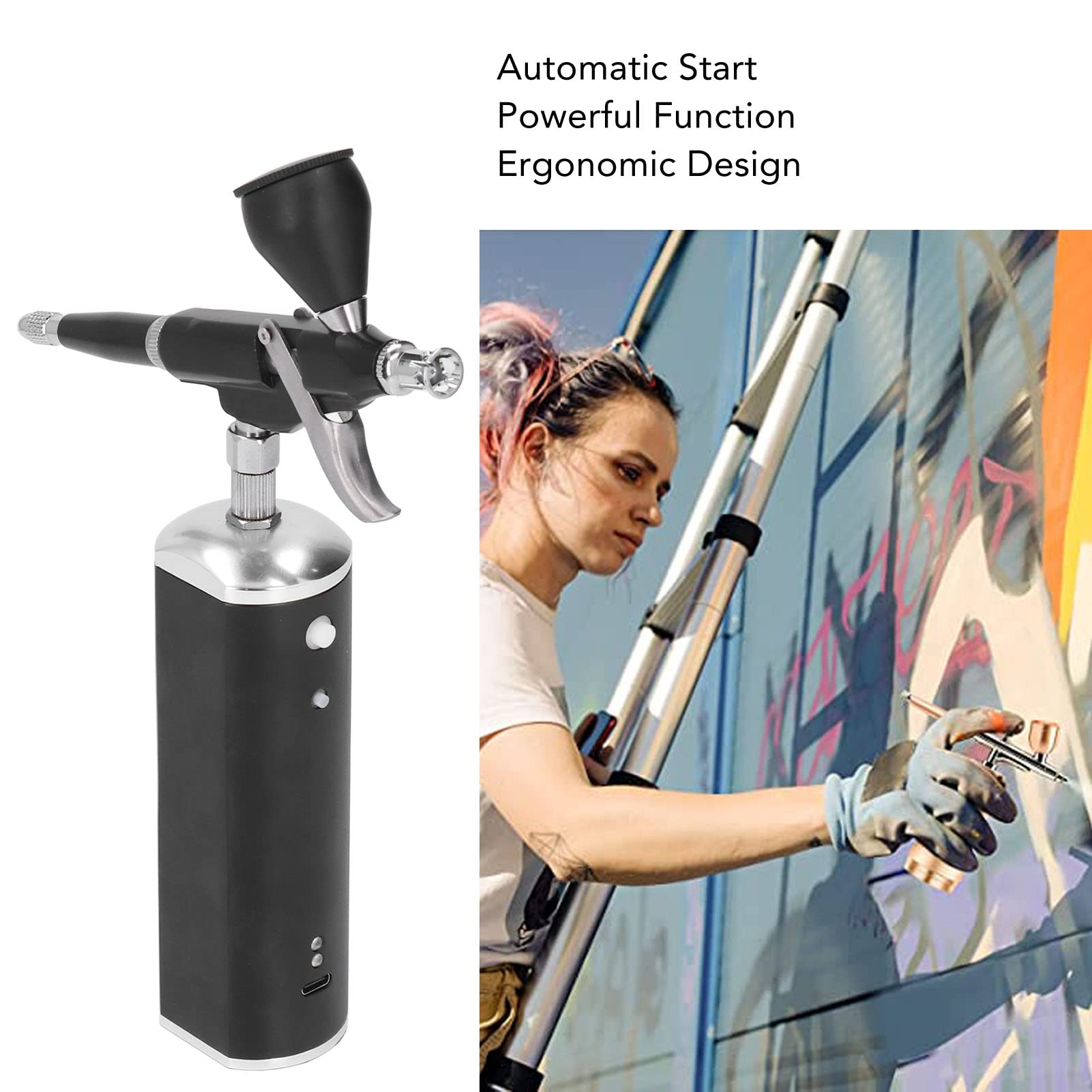 Generic Wiederaufladbares Airbrush-Set, Leistungsstark, 30 Psi, mit Kompressor und Zubehör für Make-up-Künstler und Bastler, Design aus Aluminiumlegierung