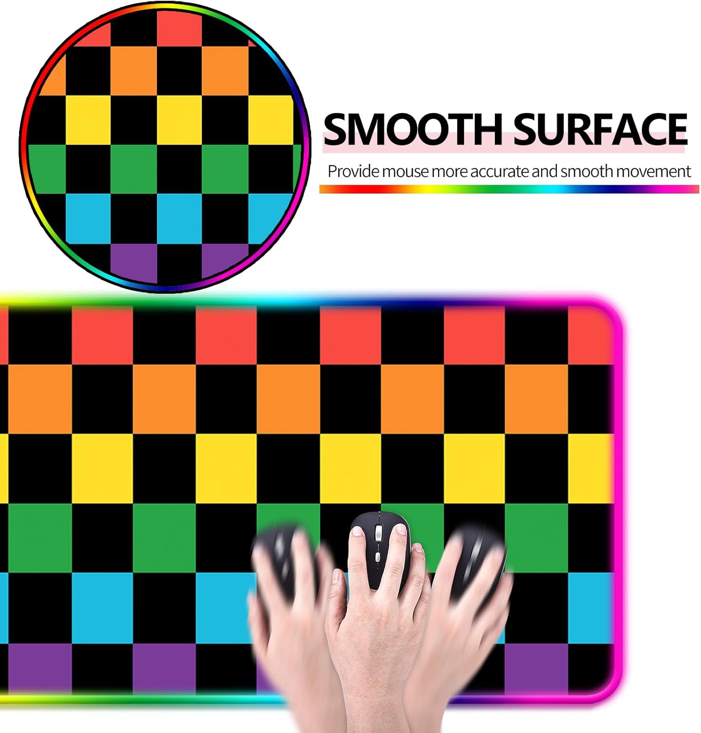 RGB Retro Checkered Gaming Desk Mat, Computer Keyboard Large Extended Long LED Mouse Pad for Office and Home, XL