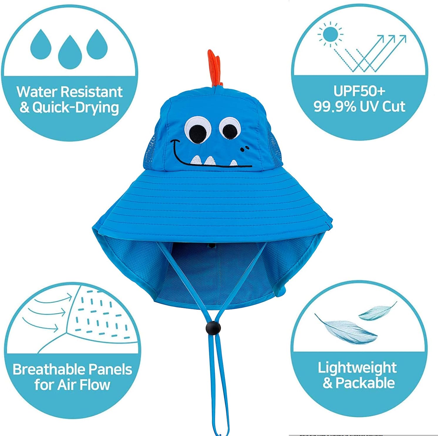 Kids Sun Hat UPF 50+ Boy Girl Protection Hat Wide Brim Beach Hats with Mesh and Adjustable Chin Strap Blue : Clothing, Shoes & Jewelry