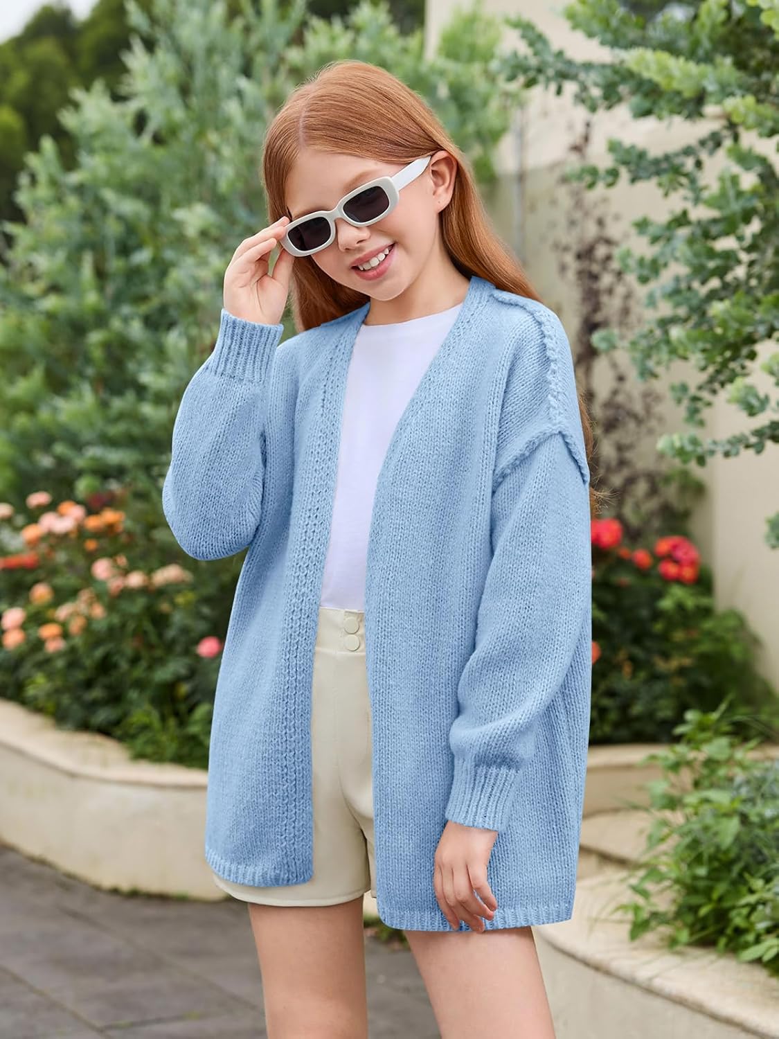 Haloumoning Girls Oversized Cardigan Sweaters Kids Fashion Open Front Long Sleeve Knit Sweater 5-14 Years - Image 3