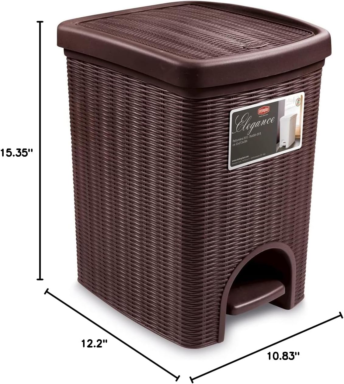 Stefanplast Elegance Waste Bin, Mocha, 31 x 27.5 x 39 cm