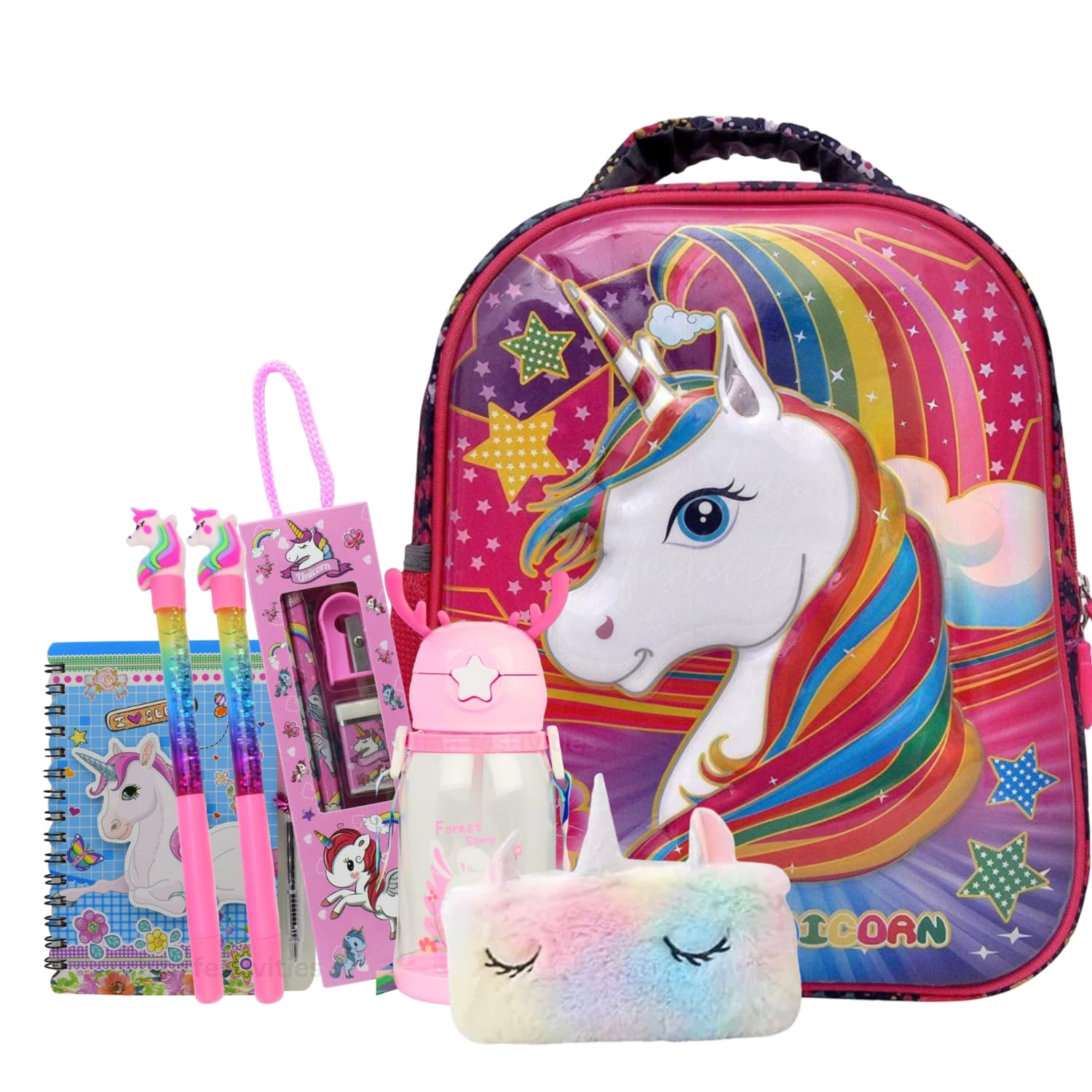 Urban Festivities Unicorn Stationery Combo Unicorn Polyester Bag with Fur Pouch/Unicorn Water Bottle/Pencil Set/2Unicorn Gel Pen/Unicorn Diary School Bag for Nursery/LKG/Multicolour (B0BXXX25XS) Amazon Price History, Amazon Price Tracker