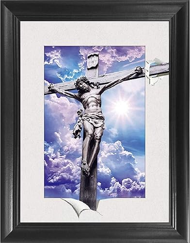 Cuadro 5D/3D de Jesucristo en la Cruz de obras de arte religiosas católicas 3D, póster 3D para decoración de pared, impresión enmarcada | 14.5 x