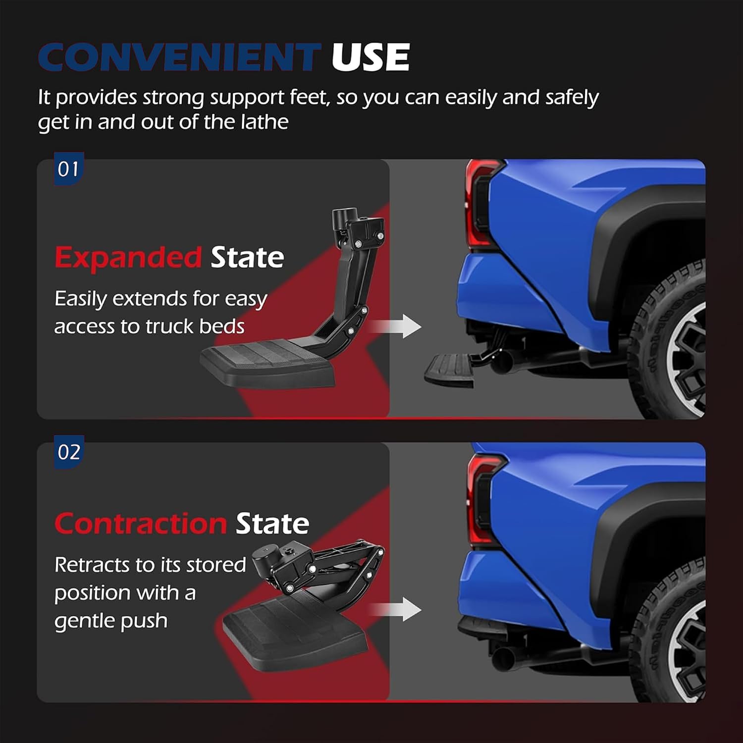 PT392-35920 Rear Bed Step Tailgate Bedstep Compatible with 2024 2025 2026 Toyota Tacoma,Folding Retractable Bumper Tailgate Step with Non-Slip Design, Heavy Duty 400 LBS Capacity