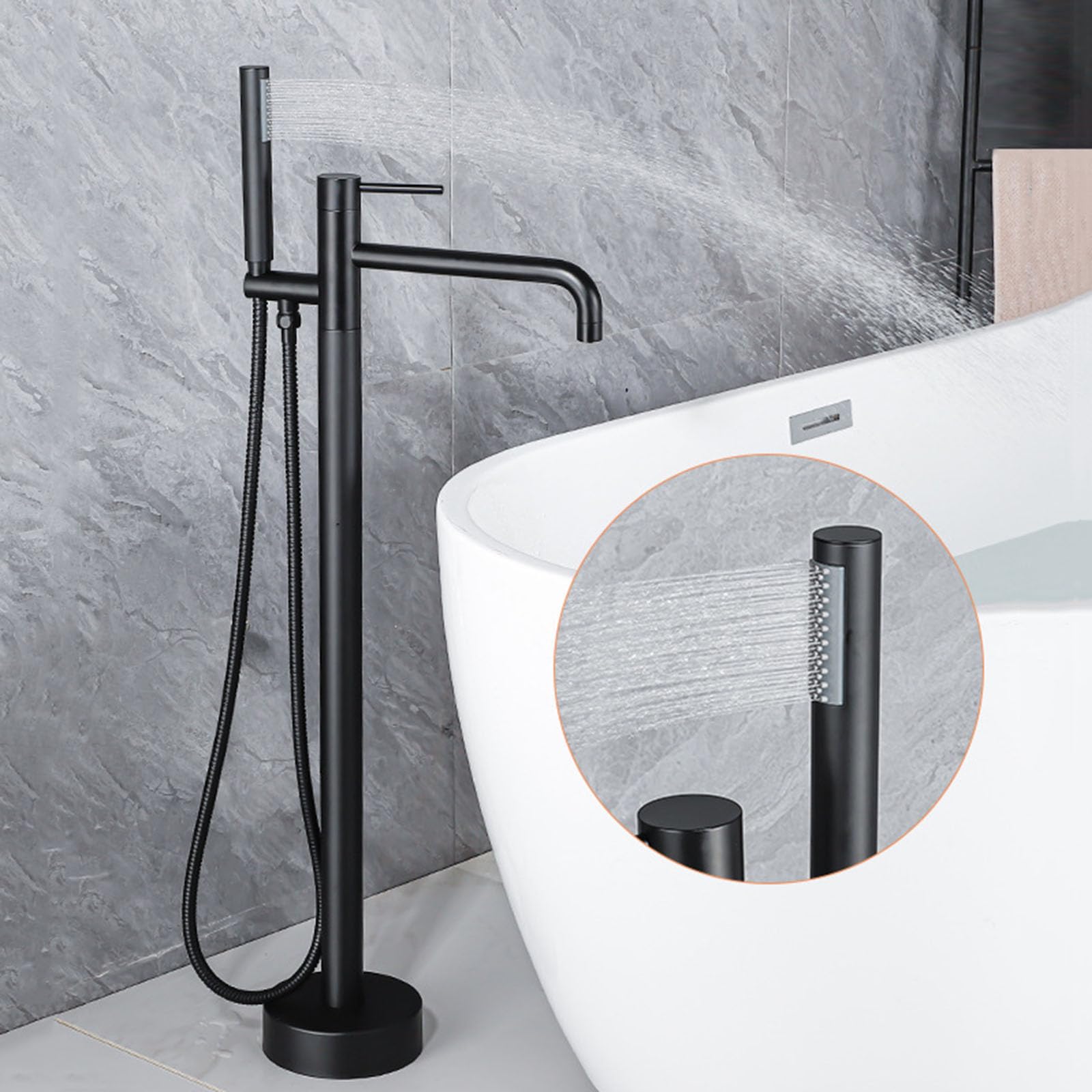 Miscelatore Vasca a Pavimento con Doccetta 2 Modalità Rubinetto Vasca da Bagno Freestanding con Tubo Doccia 59'',cromo