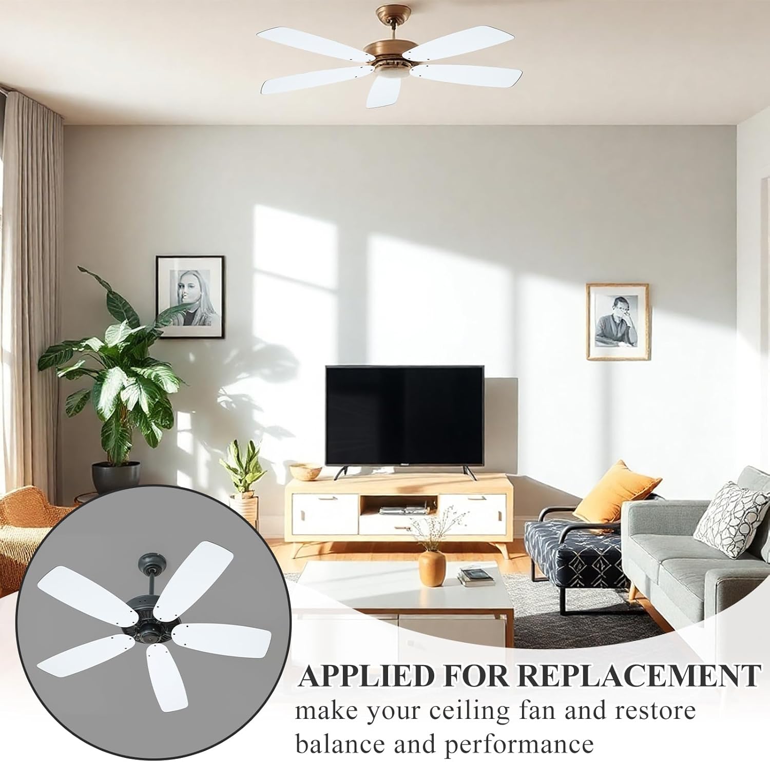 5 Pack Replacement Fan Blades for 42"/52" Ceiling Fan Waterproof Blades Replacement for Broken Substitution Replacing Summer(White)