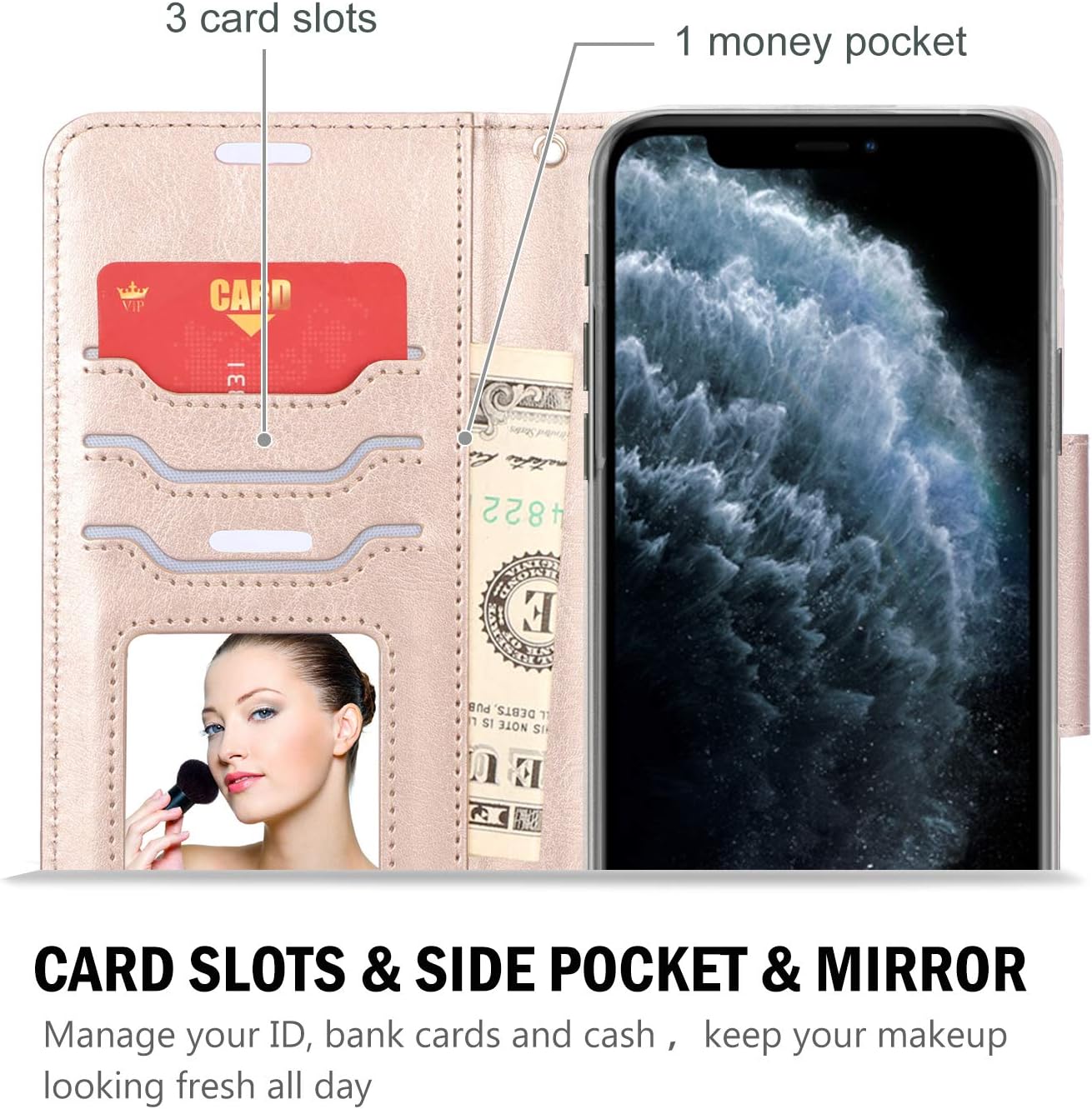 ProCase iPhone 11 Pro 5.8" Wallet Case for Women, Flip Folio PU Leather Case with Card Holder Hand Strap, Protective Wallet Case for iPhone 11 Pro 5.8" 2019 -Grey