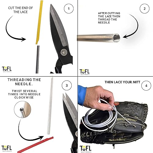 Miniatura 6 de TOFL Kit de encaje para guantes de sóftbol y béisbol  Kit de reparación de cordones de guante de encaje  2 cordones de cuero con aguja de cordones