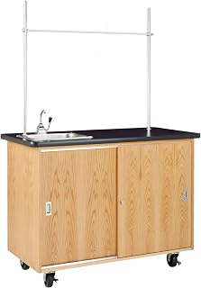 Diversified Spaces Classroom Mobile Lab Demo Cabinet, 48''W x 24''D x 36''H, Oak Construction, GFI Outlet, Stainless Sink, 2 Locking Doors, Display Rods, Castors, Made in The USA