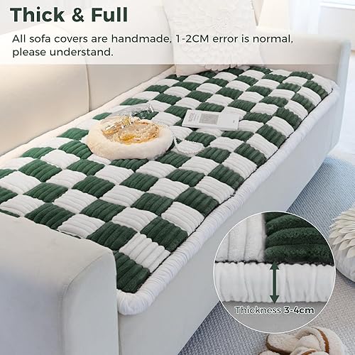 Miniatura 5 de Funda de sofá mullida para perros, lavable, antideslizante, protector para sofá de 3 cojines, apto para mascotas, divertido tapete cuadrado de color