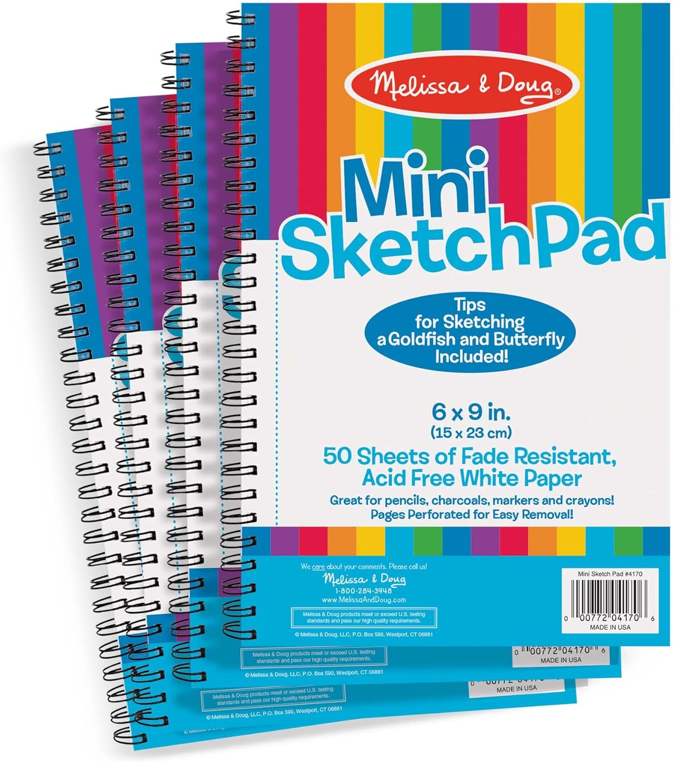 Melissa & Doug Mini-Sketch Pad 4-Pack: 6x9 Spiral-Bound Drawing Paper, 50 Sheets Each - Kids Art Supplies Ages 3+ for Coloring & Creativity