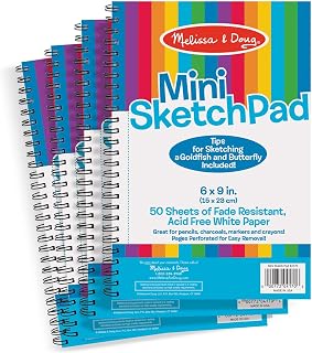 Melissa & Doug Mini-Sketch Pad 4-Pack: 6x9 Spiral-Bound Drawing Paper, 50 Sheets Each - Kids Art Supplies Ages 3+ for Coloring & Creativity