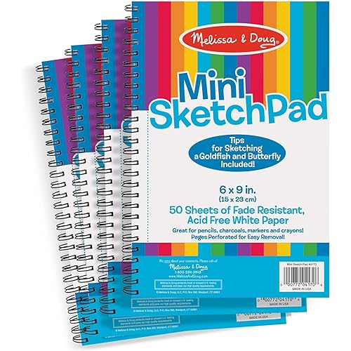 Melissa & Doug Mini-Sketch Spiral-Bound Pad (6 x 9 inches) - 4-Pack Sketch Book for Kids, Kids Drawing Paper, Drawing and Coloring Pads