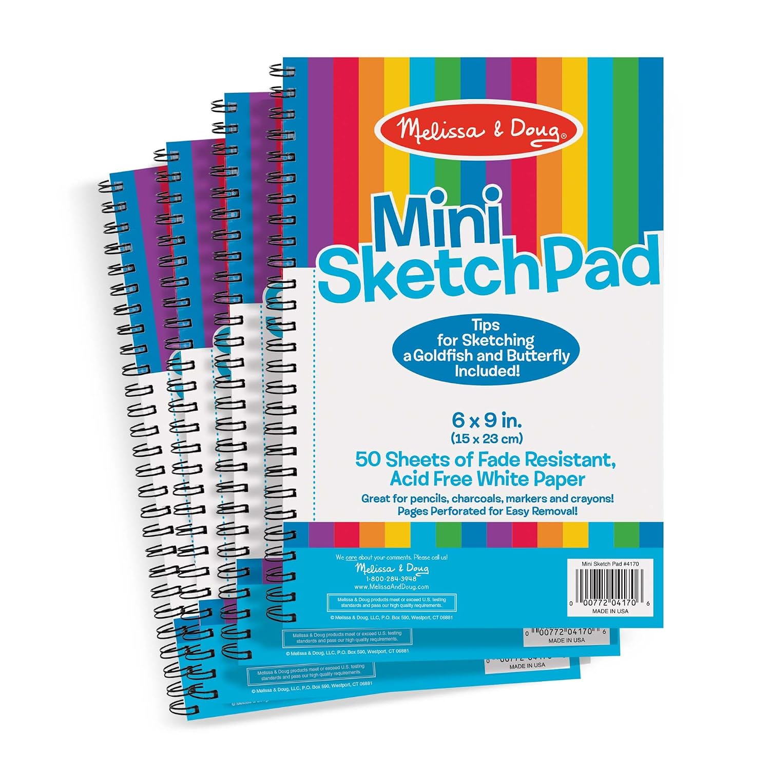 Melissa & Doug 6x9 Spiral Bound Mini-Sketch Pad 4-Pack