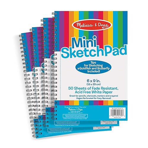 Melissa & Doug Mini-Sketch Pad, Spiral-Bound Drawing Paper, 4-Pack Bundle for Coloring, Writing or Painting (6 x 9 inches) 50 Sheets Each, Kids Drawing Pad & Art Supplies for Kids Ages 3+