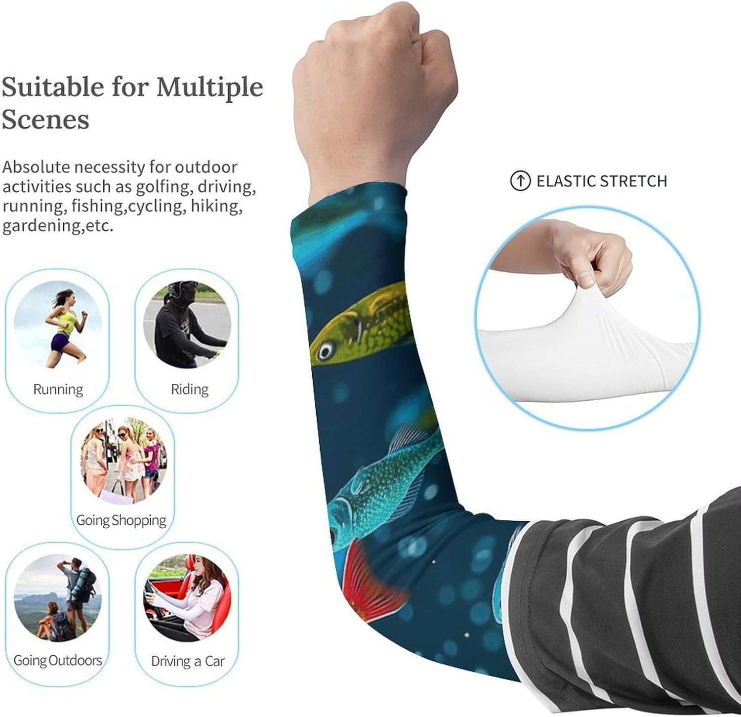 UV Sun Protection Cooling Arm Sleeves XX-Large (xx_l), Compression, Soft | Underwater Colorful Minnows Arm Covers for Sport, Breathable, Tattoo Cover Up, Portable Arm Brace for Women Men