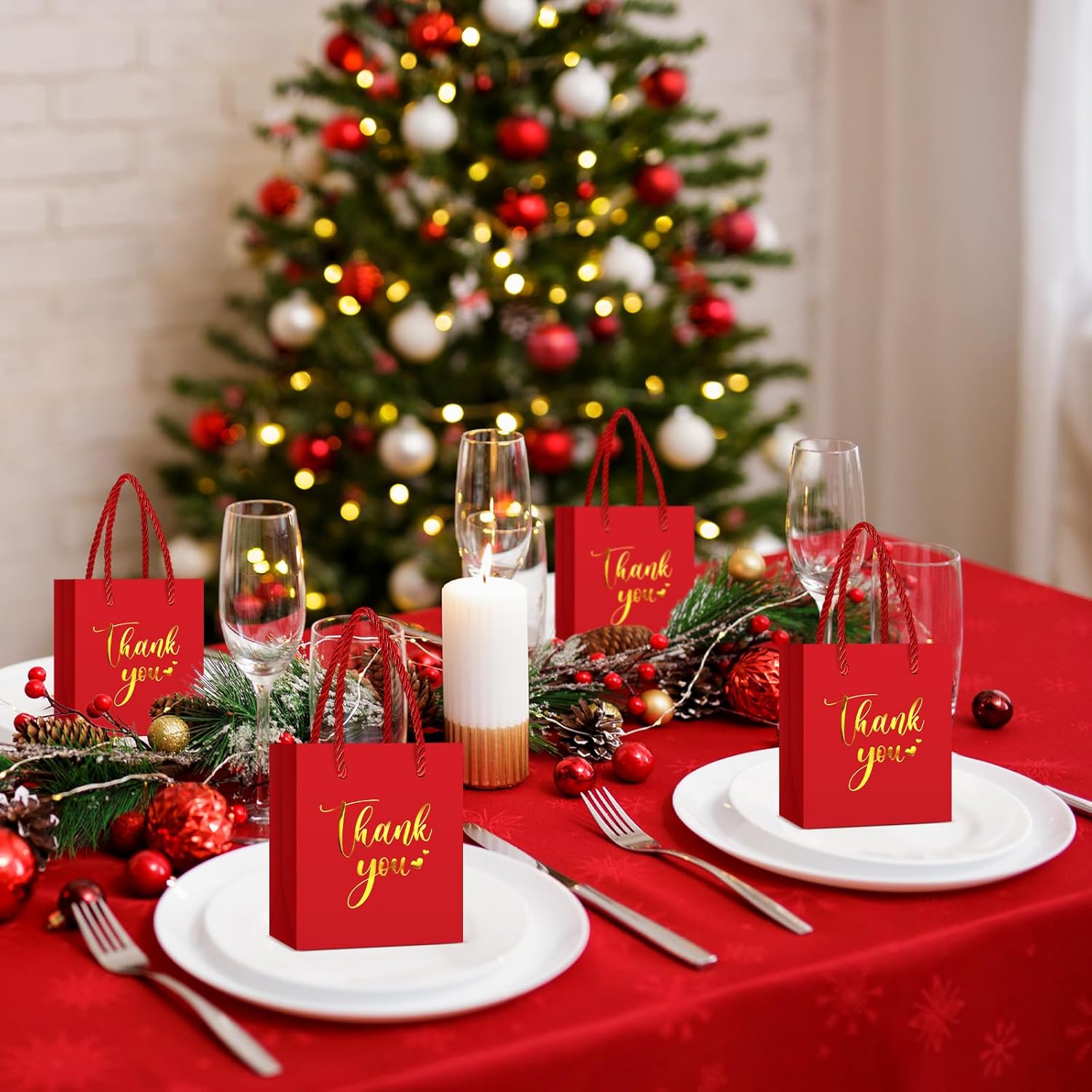 Honoson 30 Pcs Mini Gift Bag with Handle 4 x 2.75 x 4.5'' Small Thank You Bag Foil Paper Tote for Valentine's Day Wedding Baby Shower Birthday Graduation Party Favor Supplies(Red/Gold) - Image 7