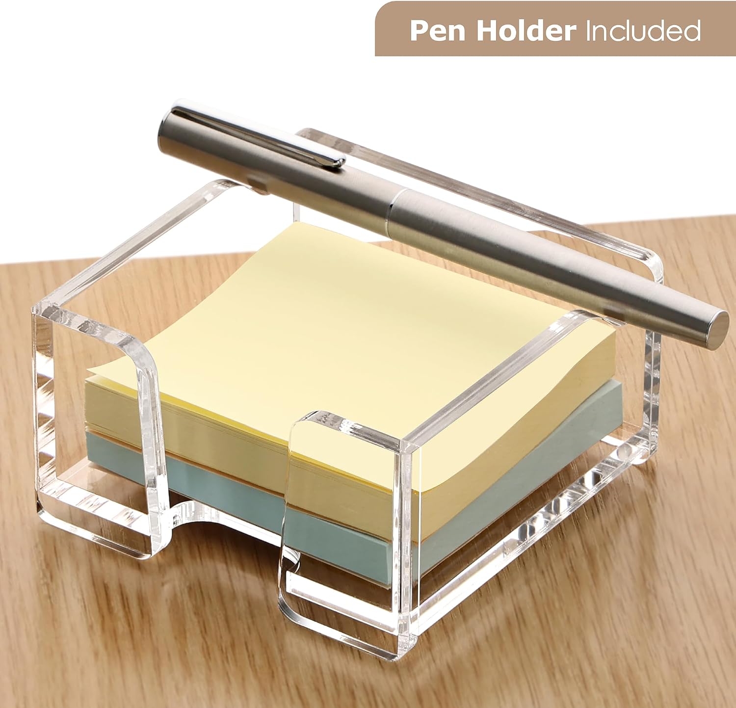 SANRUI Acrylic Sticky Note Holder with Pen Slot for 3x3 Inch Notes, Clear