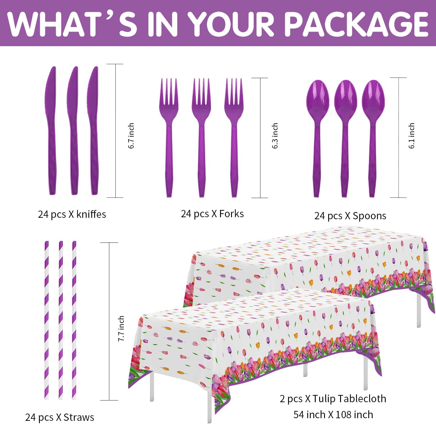 APOWBLS Tulip Floral Party Decorations Tableware, Spring Summer Tulip Flower Party Supplies for Birthday Baby Shower Tea, Paper Plate, Cup, Napkin, Tablecloth, Cutlery | Serve 24