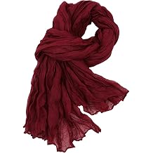 Women Crinkle Spring Scarf Shawls Summer Long Scarves Lightweight Hijab Wraps Soft Linen Cotton for Beach Travel