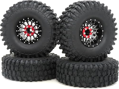 Miniatura 4 de HOBBYSOUL Neumáticos RC 1.9 de altura de 4.72 pulgadas y ruedas de aluminio 1.9 Beadlock ajustables, 4 compensaciones negativas, llantas negras para