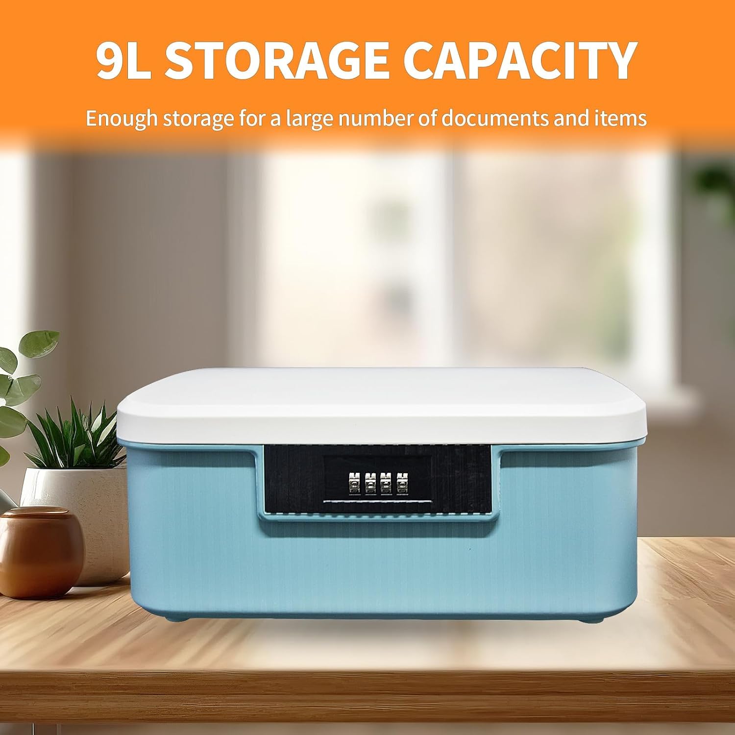 Saim Combination Lockable Storage Box, 2.3 Gallon Heavy-Duty Plastic Storage Container Bin for Office, Home, Dorm Organizer for Documents, Valuables & Supplies, Item Organizer 9 Liter (Blue)