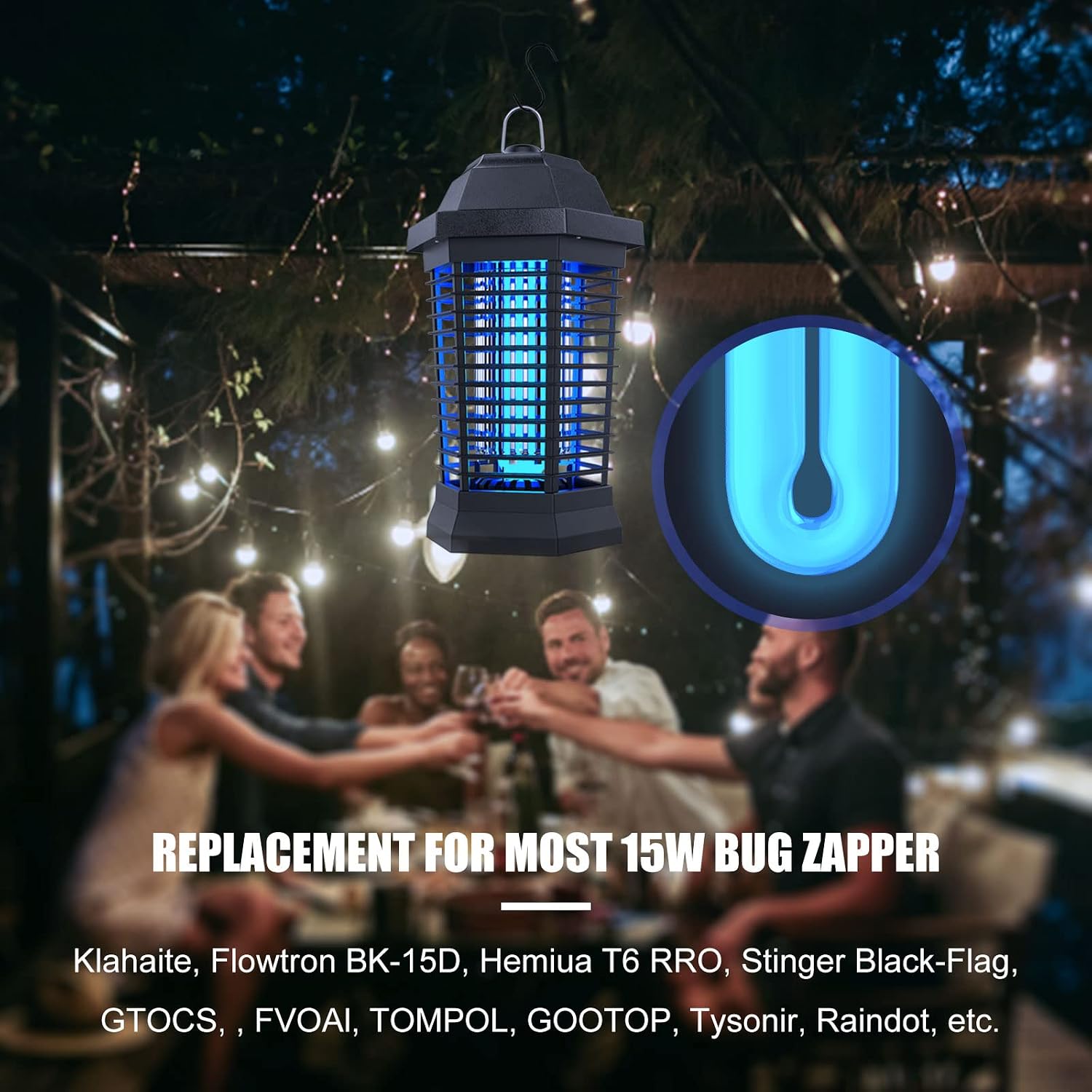 Klahaite Replacement Bulb for K15, X3,T6, T8, T9 Bug Zapper Outdoor, 4-pin, 15W Single U-Shaped Twin Tube Bulb