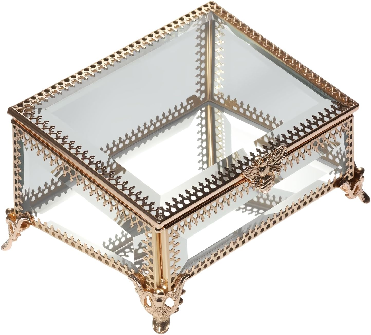 Glass Vintage Jewelry Box Keepsake storage Trinket Ring Display Box Home Decor Beveled Clear Glass Box Organizer (5.7x4.3x2.7Inches)