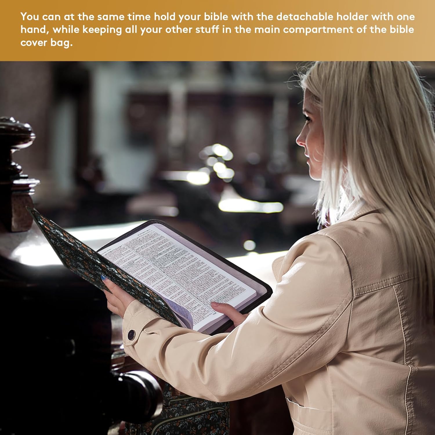 Derstuewe Bible Cover, Bible Cover Case for Women – Stylish & Durable Zippered Bible Bag with Handle & Pocket, Fits Standard & Large Bibles, Perfect for Church, Travel, Study & Gifts, Black Flower - Image 5