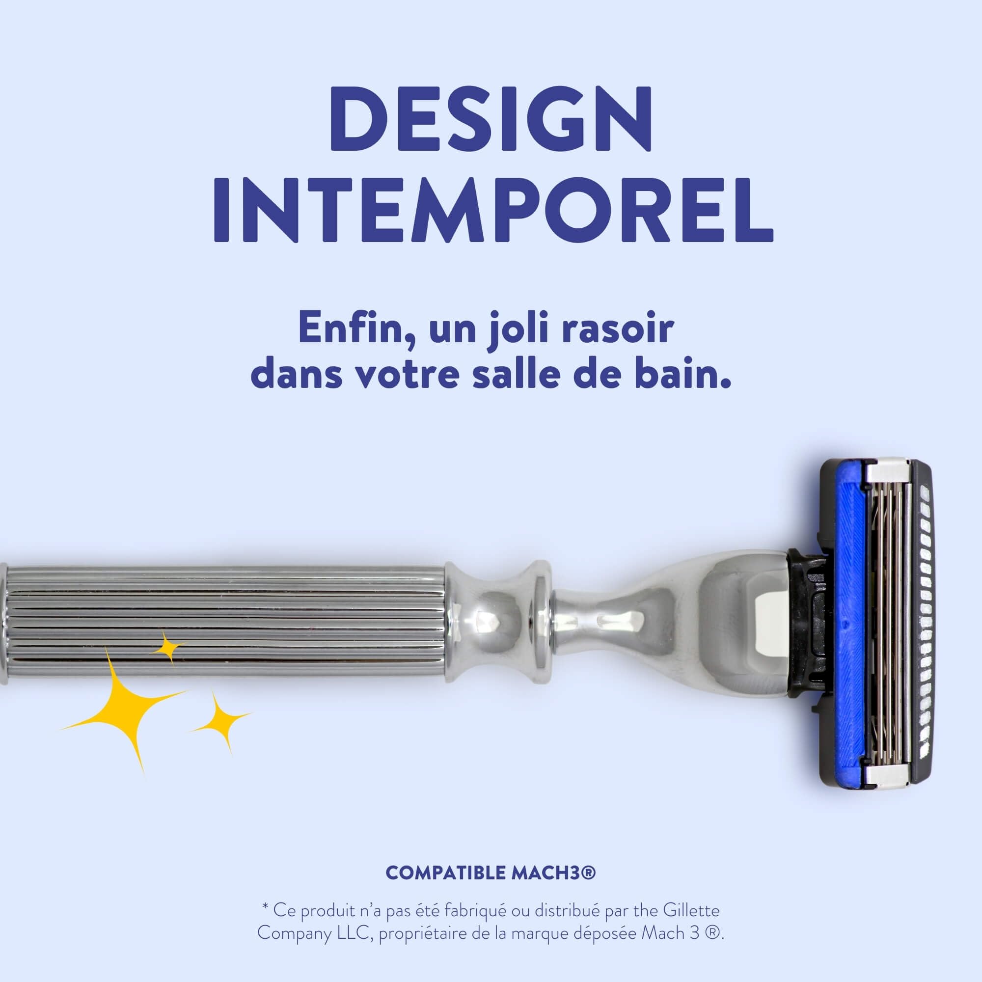 Monsieur BARBIER Afeitadora 3 Cuchillas CHALLENGER + 20 Recambios | Mango acero inoxidable compatible MACH3. Cabezal giratorio 40°, banda lubricante. Pieles sensibles, 6 a 12 meses.